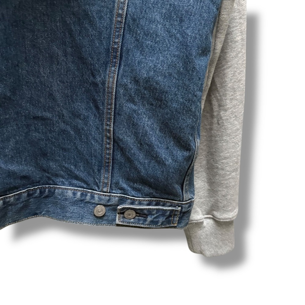 Levis Mens Hybrid Denim Trucker Jacket Grey Hooded Sweatshirt Blue Size M - Picture 6 of 11